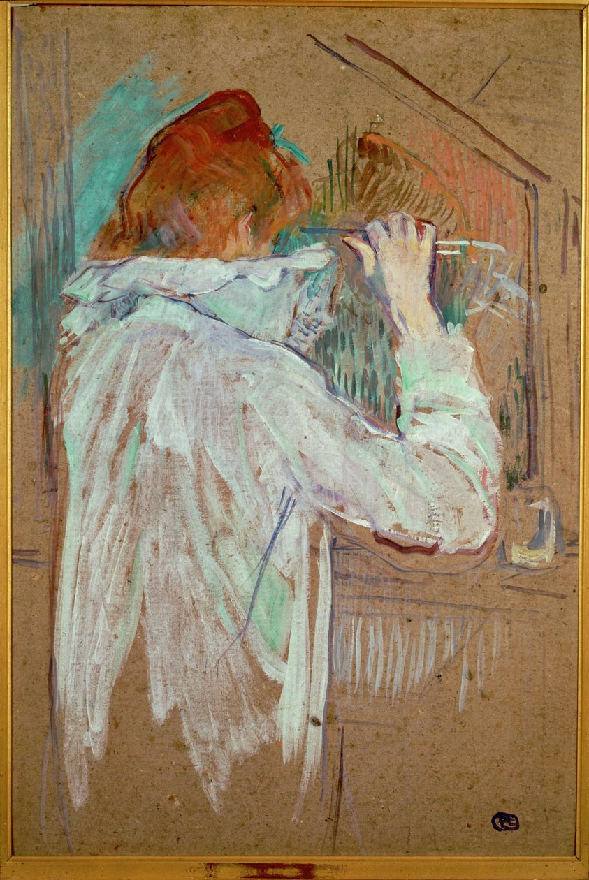 Kvinne som krøller håret (maleri på lerret) av Henri de Toulouse-Lautrec