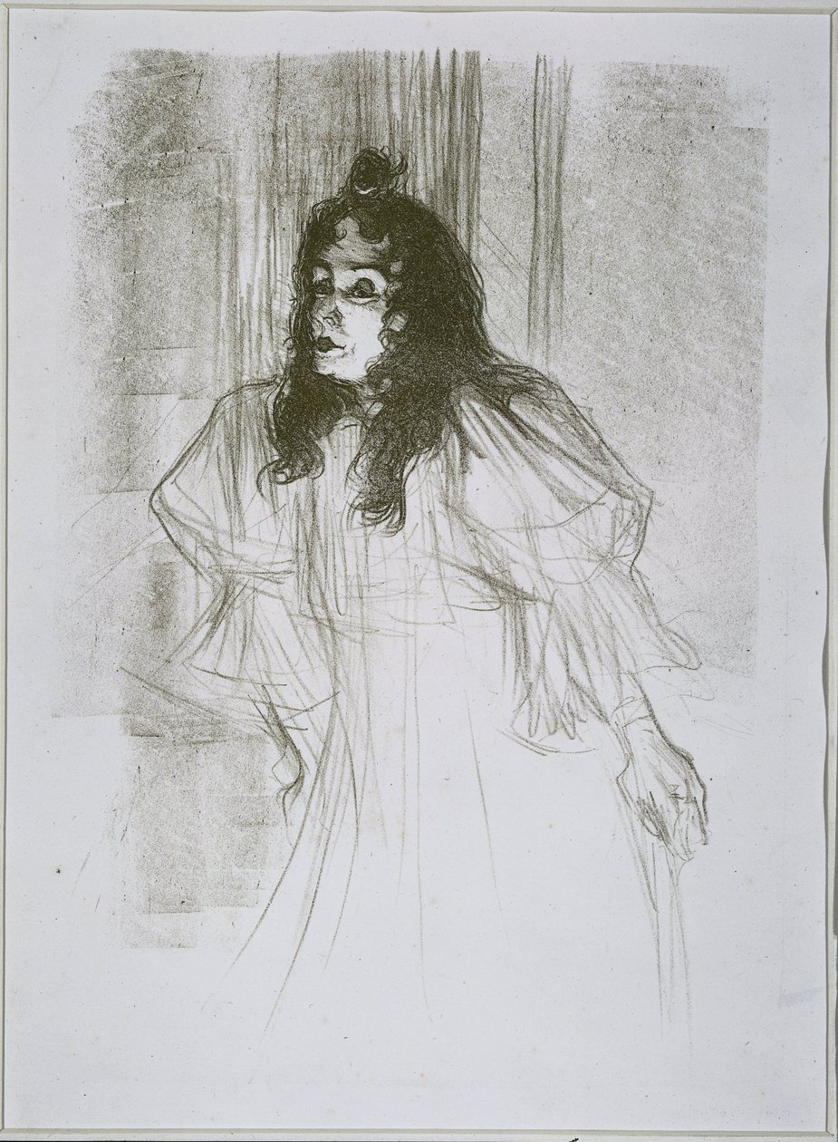 Portrett av May Belfort (May Egan) med to figurer og et piano Miss May Belfort (original tittel) av Henri de Toulouse Lautrec (signed by artist)