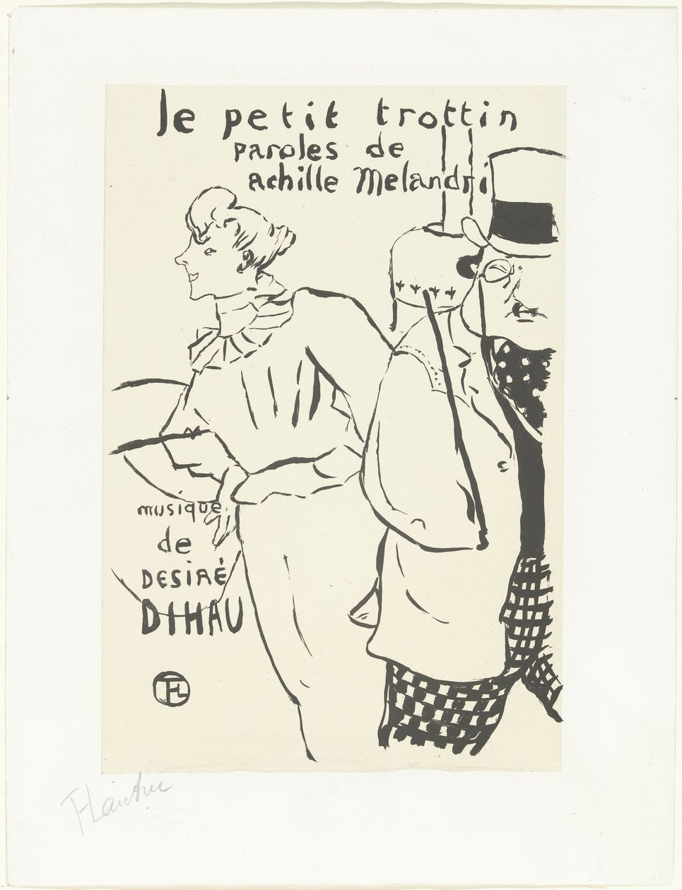 Kvinne som løpepike og mann med hatt Le petit troittin av Henri de Toulouse Lautrec (signed by artist)