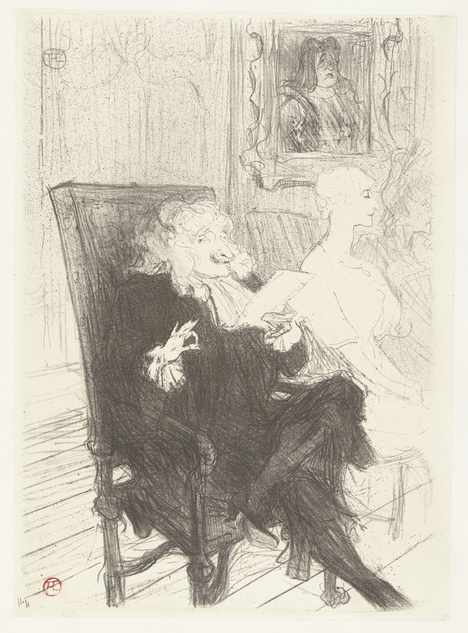 Skuespillere Jules Charles Truffier som Marguerite Moreno i toneelstuk Learned Women Truffier og Moreno i Learned Women av Henri de Toulouse Lautrec