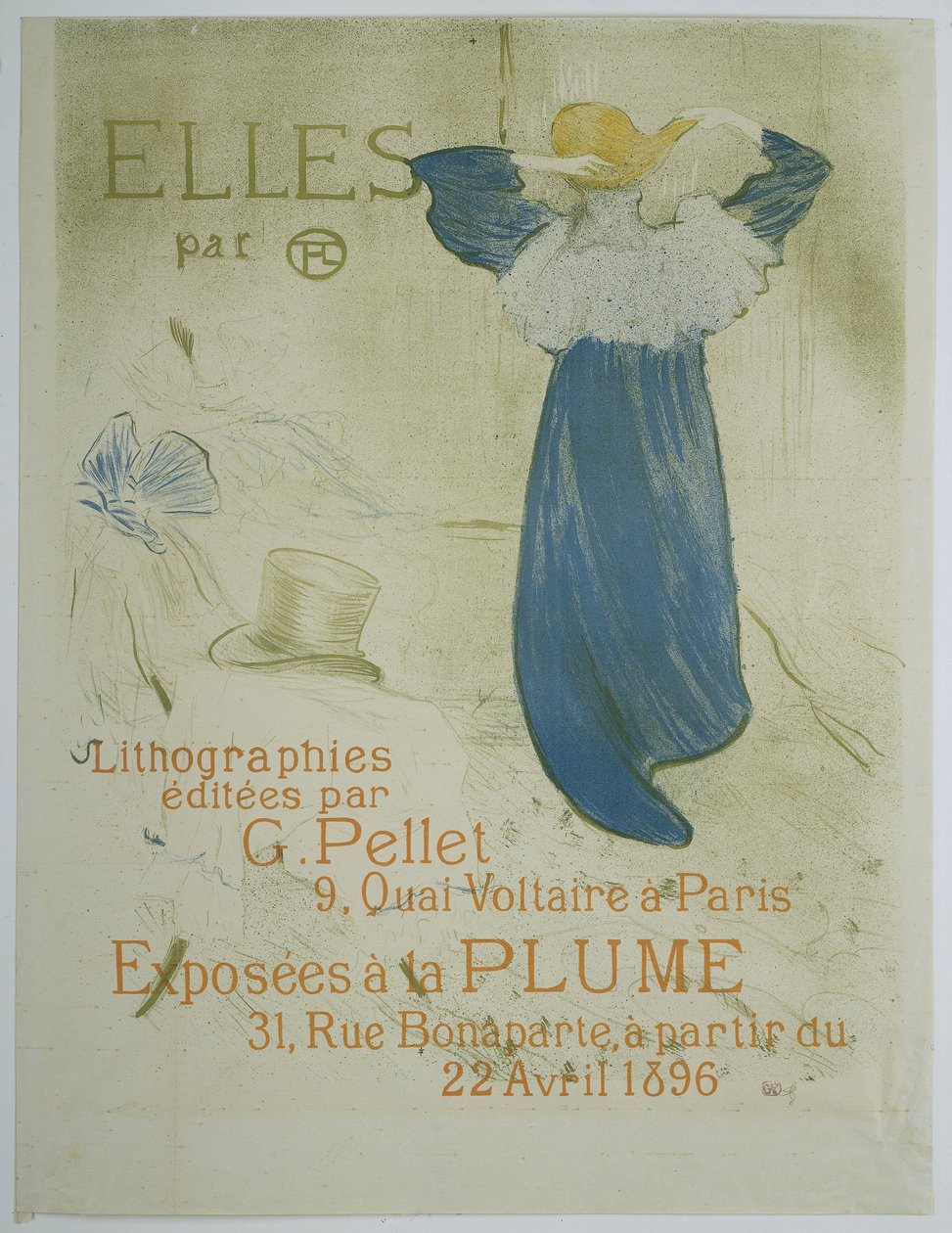 Plakat for utstillingen av serien Elles van Toulouse-Lautrec ved la Plume De av Toulouse-Lautrec. Litografier utgitt av G. Pellet 9, Quai Voltaire i Paris. Utstilt på La Plume 31, Rue Bonaparte, fra 22. april 1896 (tittel på objekt) av Henri de Toulouse Lautrec