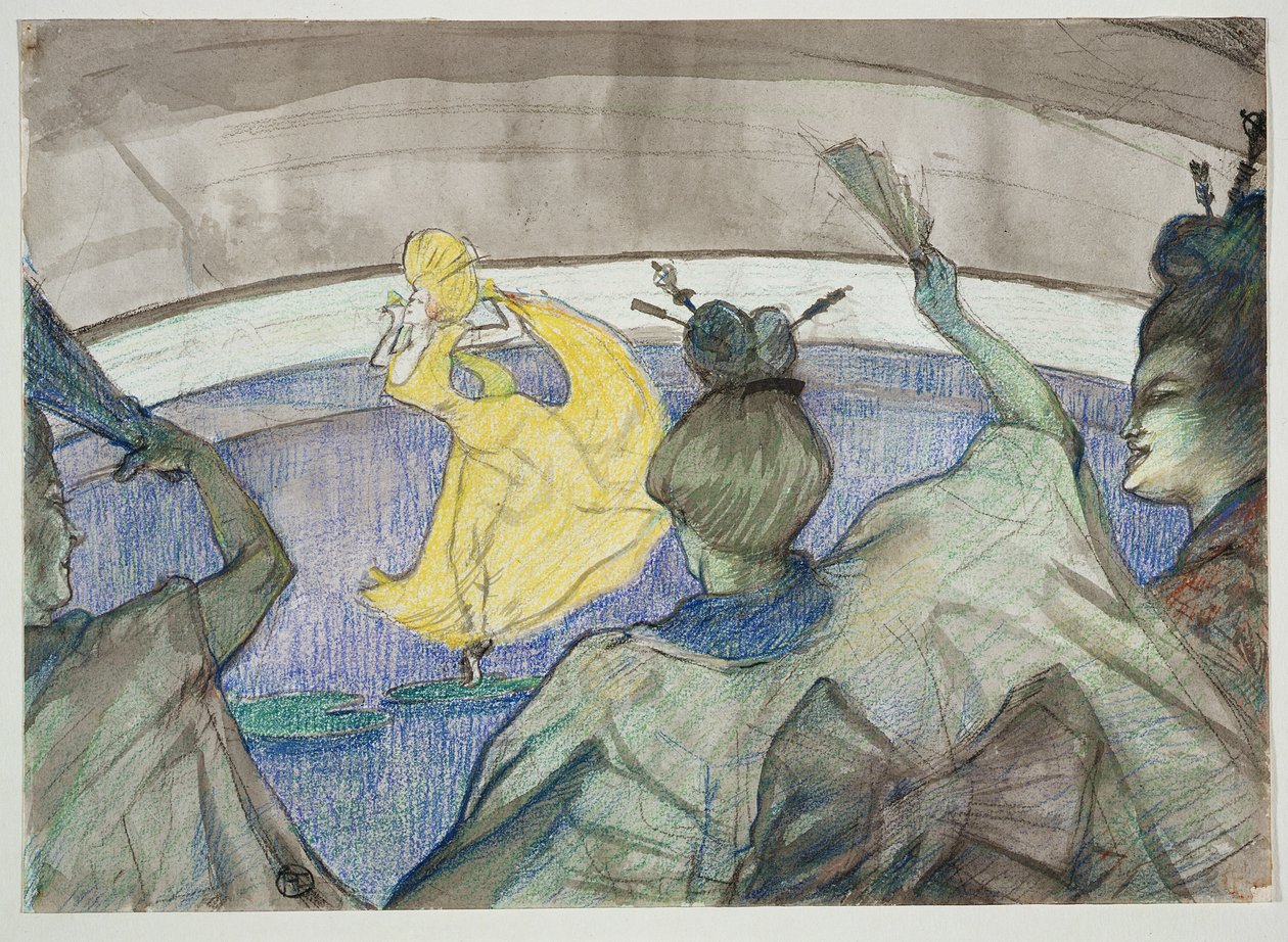 At the Circus, 1899 (fargestift, pasteller og wc på vevd papir) av Henri de Toulouse Lautrec