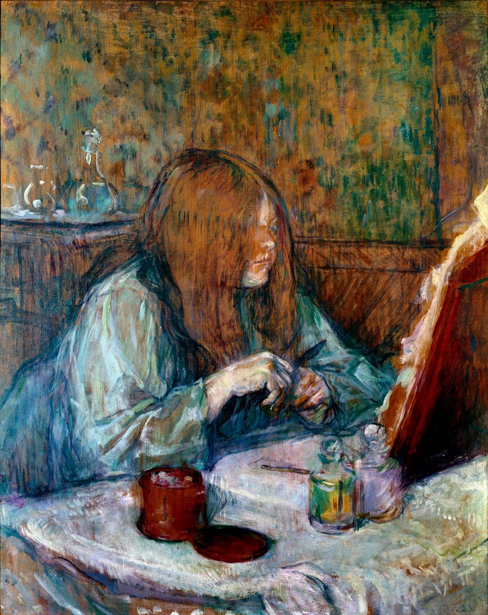 På toalettet, madame Poupoule Maleri av Henri de Toulouse Lautrec (1864-1901) 1898 Søn. 0,6x0,49 m Albi, museum Toulouse Lautrec av Henri de Toulouse Lautrec