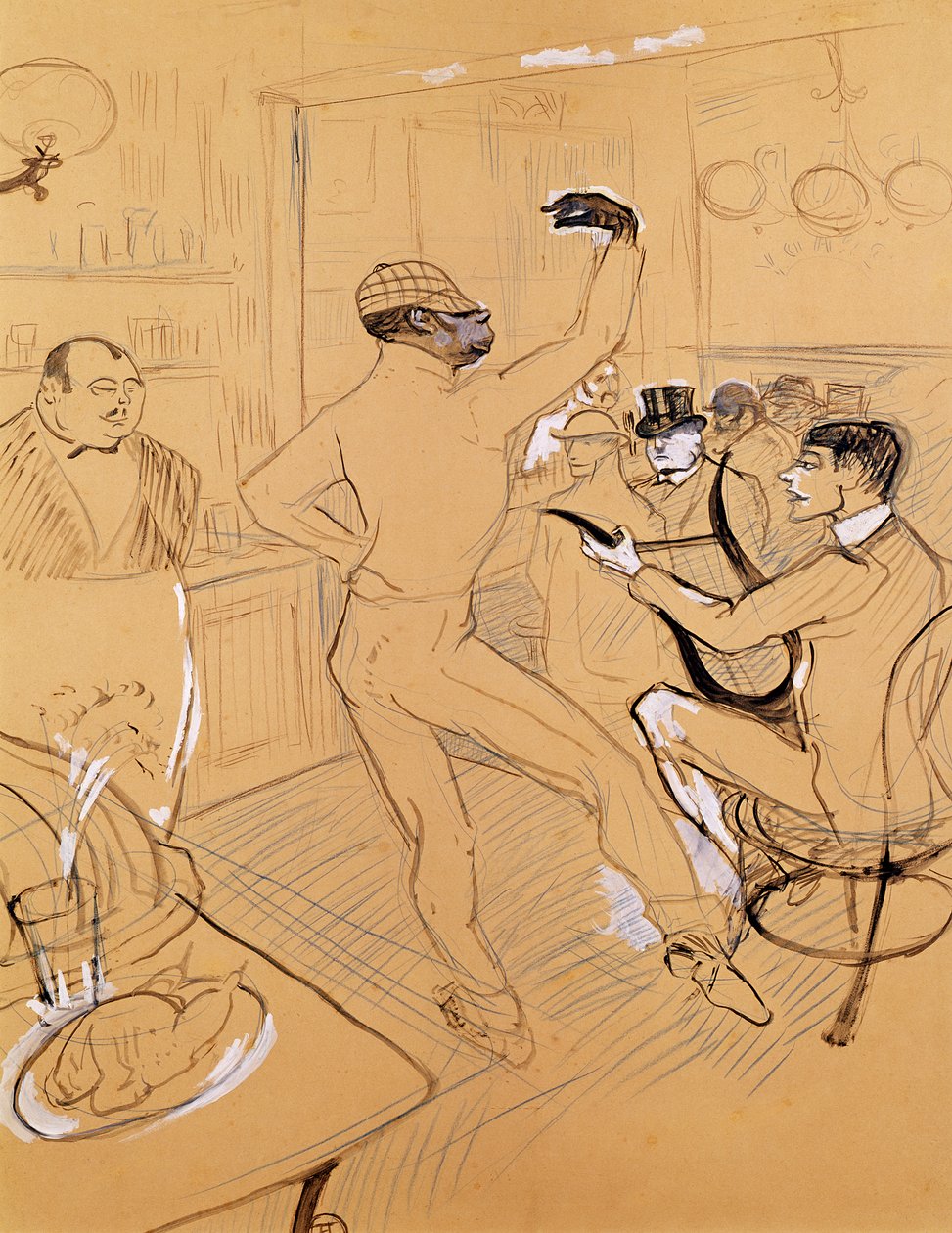 Chocolat Dancing, 1896 (penn og blekk og fargeblyant på papir) av Henri de Toulouse Lautrec