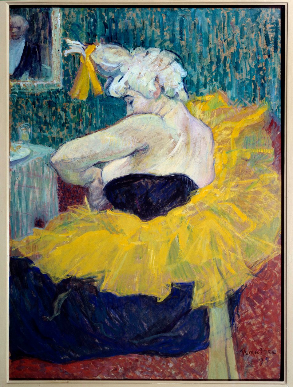 Clowness Cha-U-Kao, artist ved Moulin Rouge Danser og klovninne ved Nouveau Cirque og Moulin Rouge, Cha U Kao fester tutuene sine i garderoben hennes eller i en privat praksis. Maleri av Henri de Toulouse-Lautrec (1864-1901). 1895. Søn. 0,58x0,43 m av Henri de Toulouse Lautrec