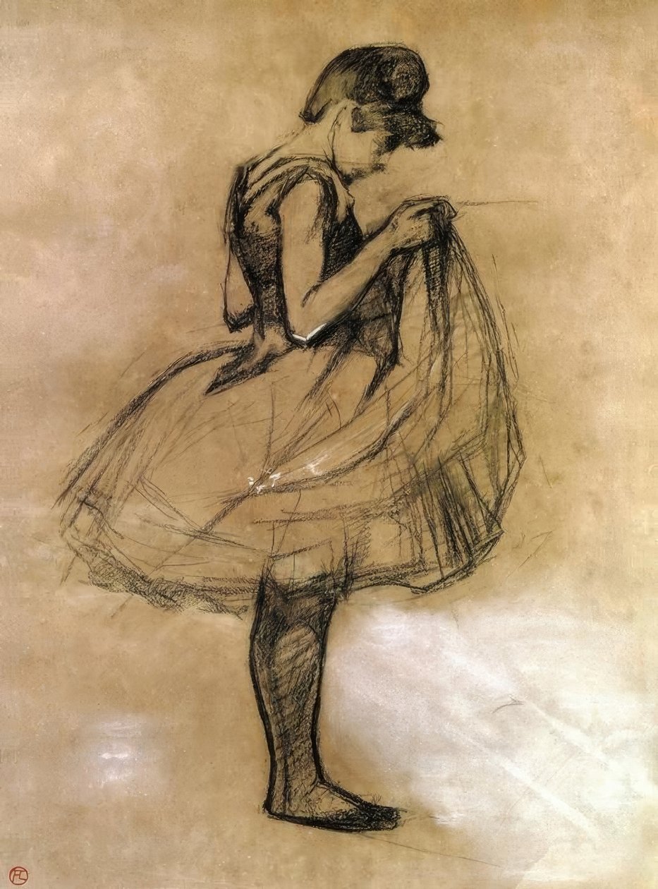Danser justerer badedrakten av Henri de Toulouse Lautrec