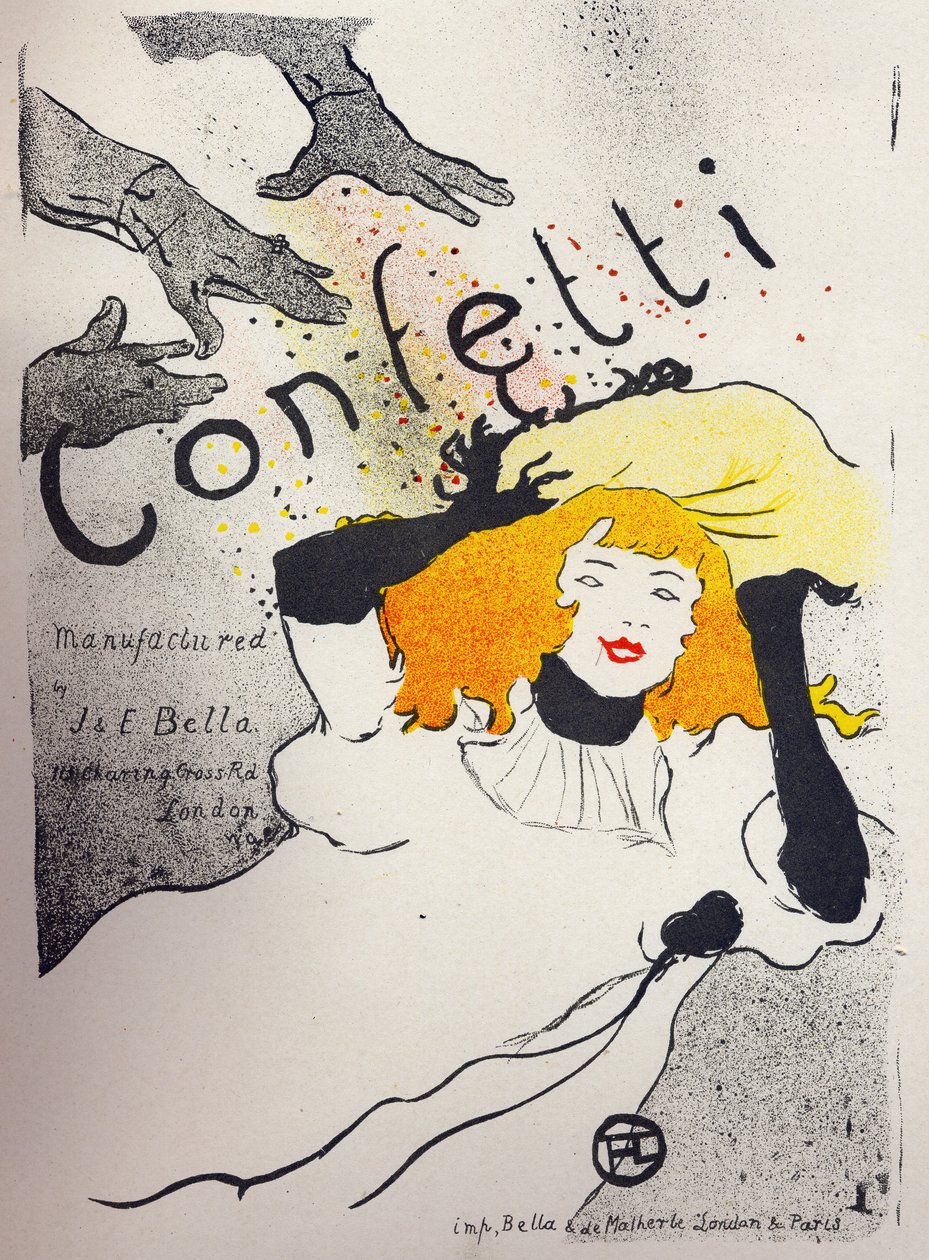Økonomi. Paper Confetti av Bella Manufacture. Plakat av Henri de Toulouse Lautrec, England, ca. 1894. (plakat) av Henri de Toulouse Lautrec
