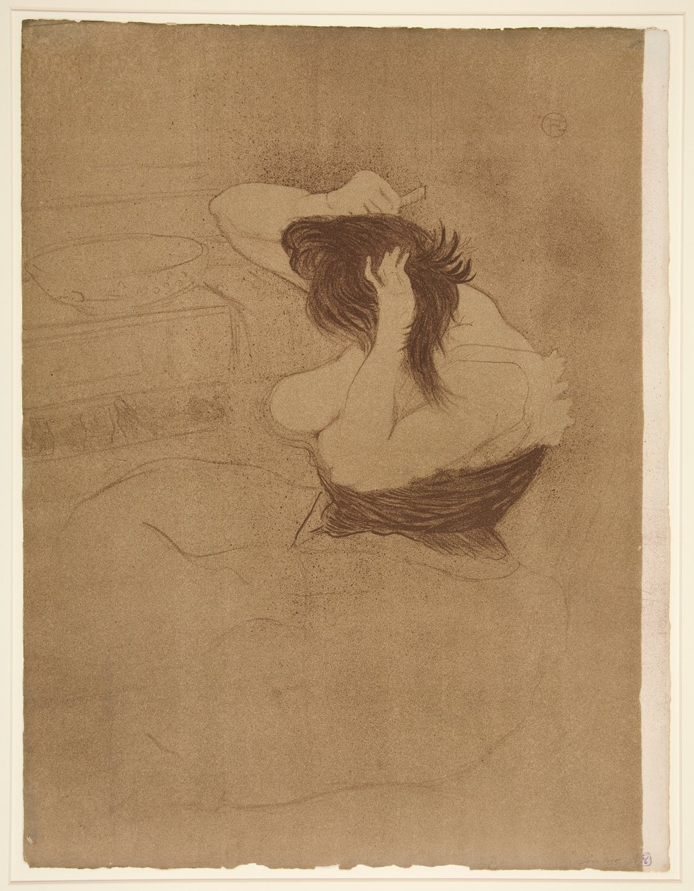 Woman Combing Her Hair, frisyre (Woman Combing Her Hair), fra serien Elles av Henri de Toulouse Lautrec