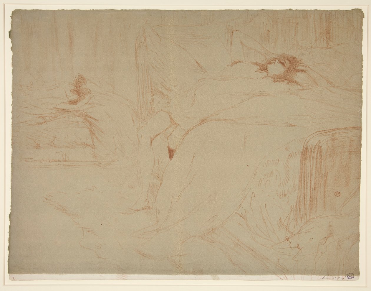 Femme sur le dos, lassitude (Woman Liggende på ryggen, Weariness), fra serien Elles av Henri de Toulouse Lautrec