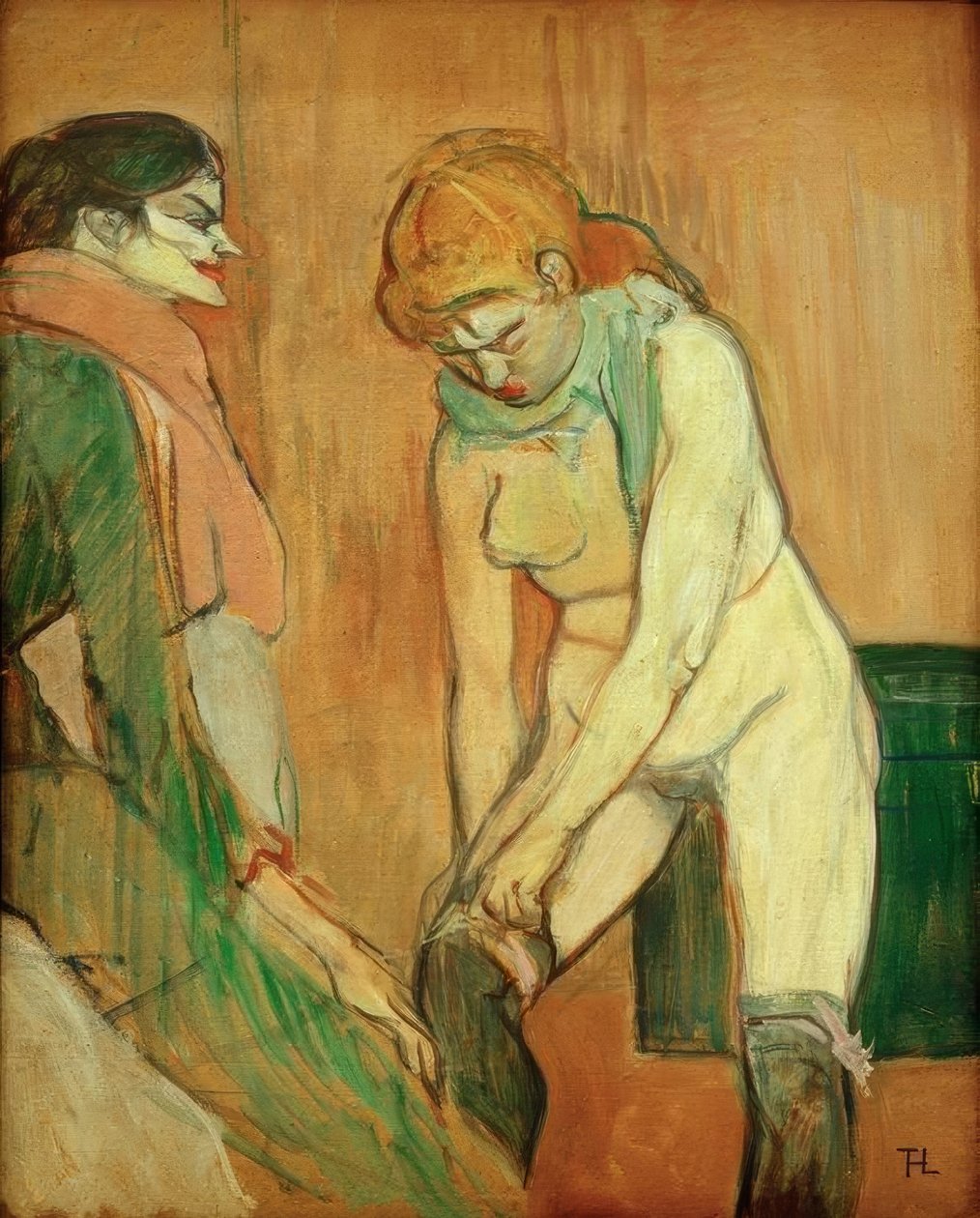 Kvinne trekker strømpene av Henri de Toulouse Lautrec
