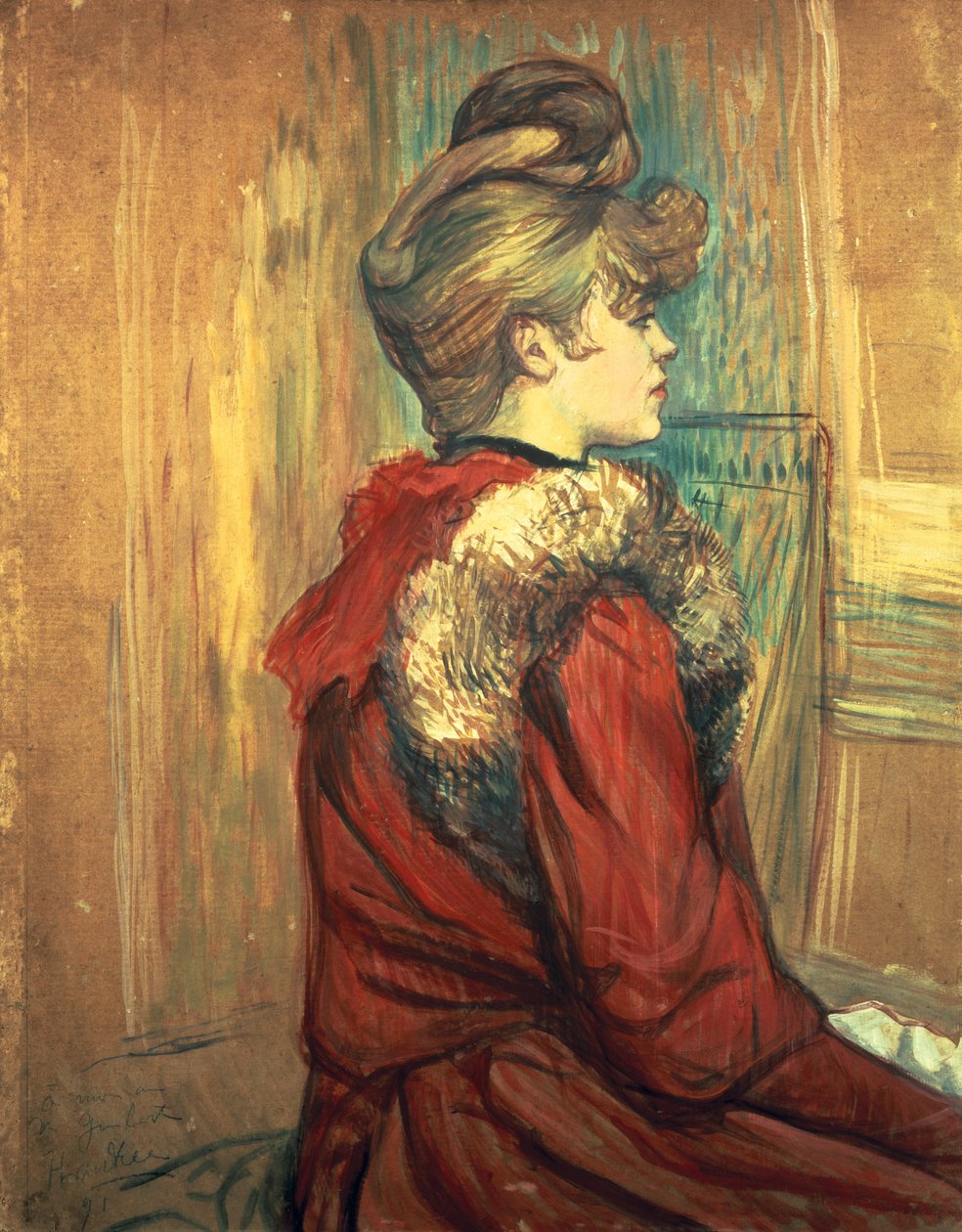 Jente med pelsstole, Mademoiselle Jeanne Fontaine, 1891 av Henri de Toulouse Lautrec