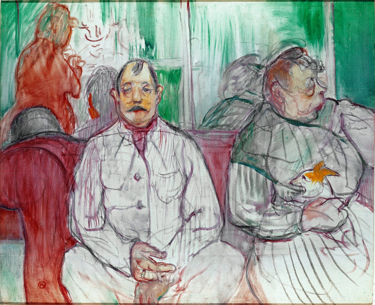 Ham, henne og hunden (par med hund). Maleri av Henri de Toulouse-Lautrec (Toulouse Lautrec av Henri de Toulouse Lautrec