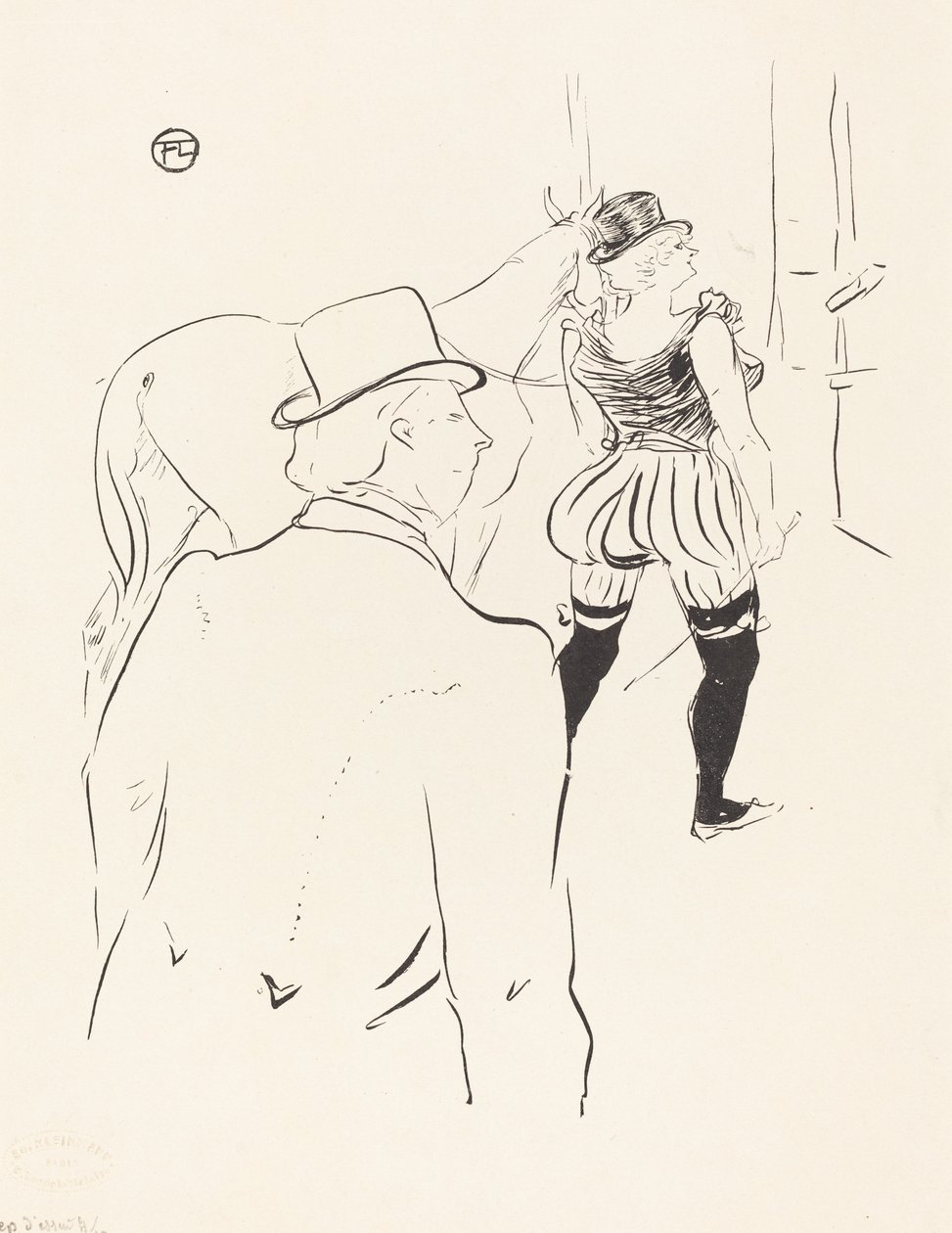 In the Wings of the Folies-Bergere: Mrs. Lona Barrison med sin leder og ektemann av Henri de Toulouse Lautrec