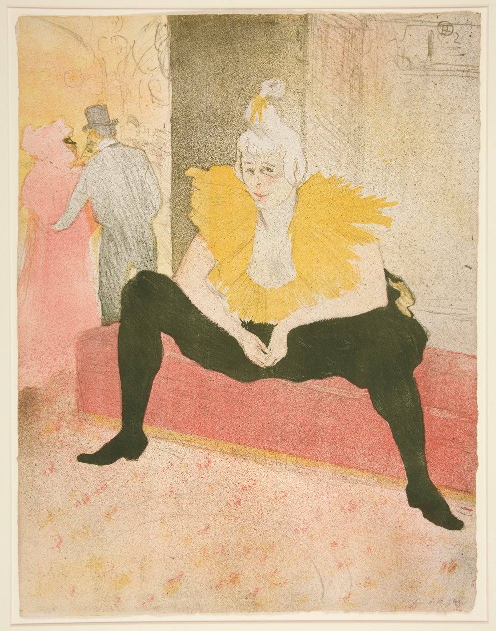 La clownesse assise, Mademoiselle Cha-u-Kao (Den sittende kvinnelige klovnen, Mademoiselle Cha-u-Kao), fra serien Elles av Henri de Toulouse Lautrec