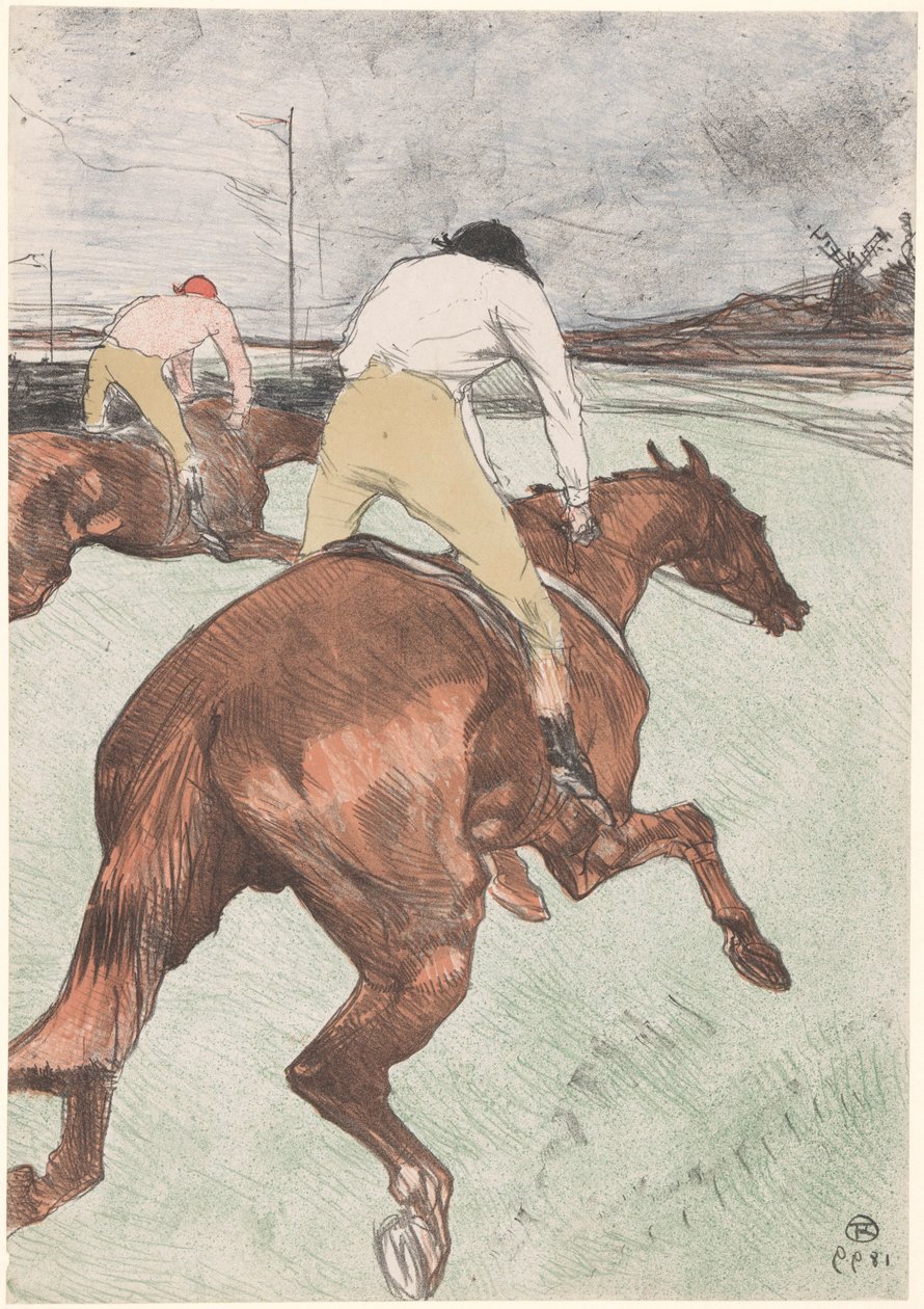 "Le Jockey" To jockeyer til hest Le jockey (original tittel) Hesteveddeløp (serietittel) Kurs (serietittel) av Henri de Toulouse Lautrec