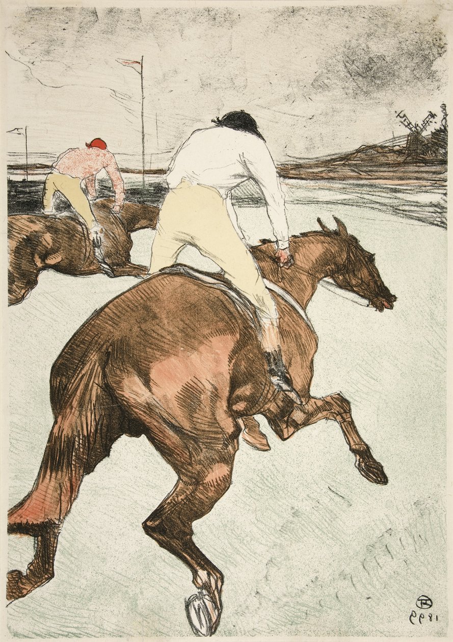 The Jockey – Racehorses, pub. 1899 (farge litho) av Henri de Toulouse Lautrec