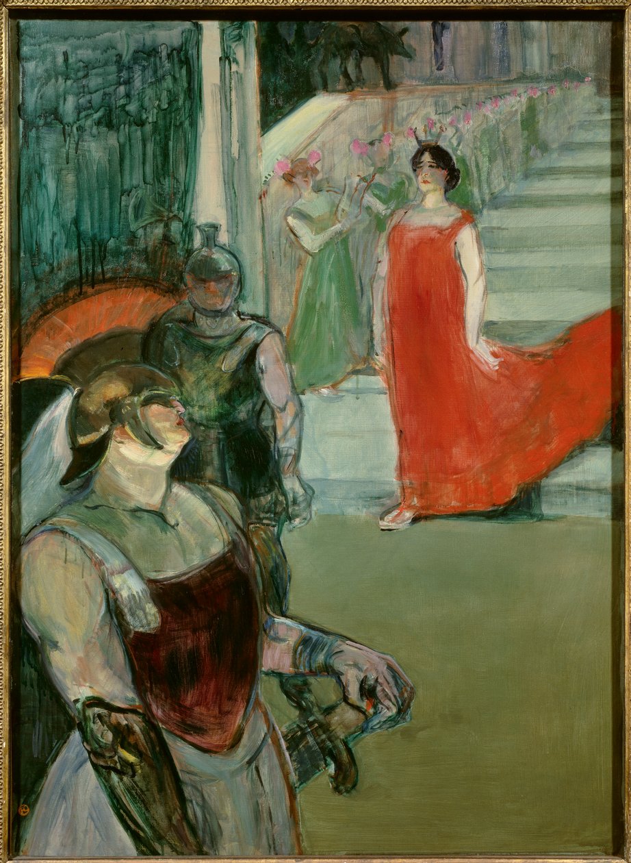 Messaline går ned trappen med statister Opera "" Messaline"" av Isidore de Lara. Maleri av Henri Toulouse Lautrec (1864-1901) 20. århundre Søn. 0,99x0,72 m Los Angeles. County Museum of Art - Messalina går ned trappen med statister av av Henri de Toulouse Lautrec