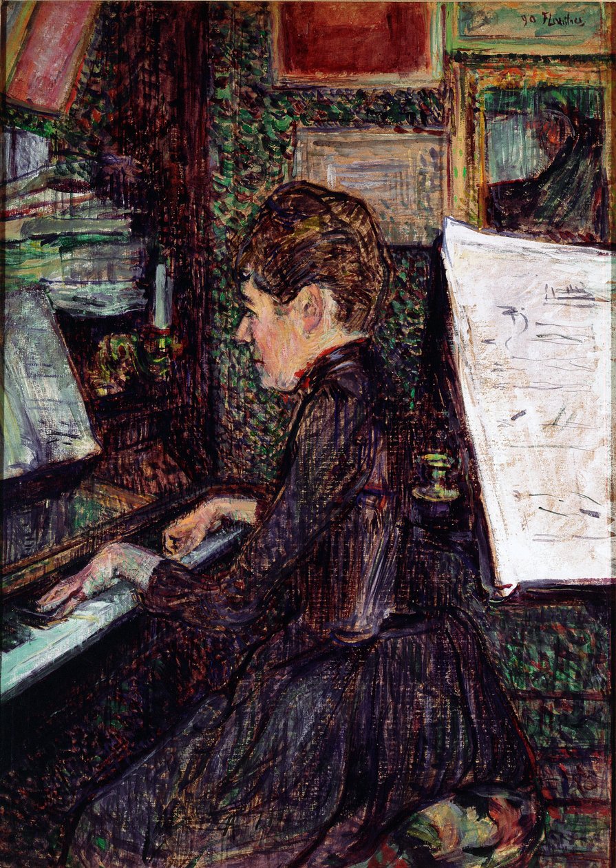 Frøken Dihau på pianoet. Maleri av Henri de Toulouse-Lautrec (Toulouse Lautrec av Henri de Toulouse Lautrec