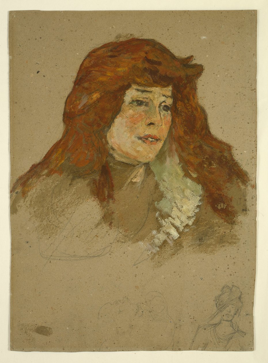Mme Lili Grenier (rekto); Landskap med kirke (verso) av Henri de Toulouse Lautrec