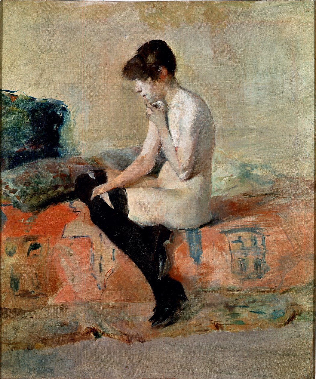 Nakenstudie. Naken kvinne sitter på en sofa. Maleri av Henri de Toulouse-Lautrec (Toulouse Lautrec av Henri de Toulouse Lautrec