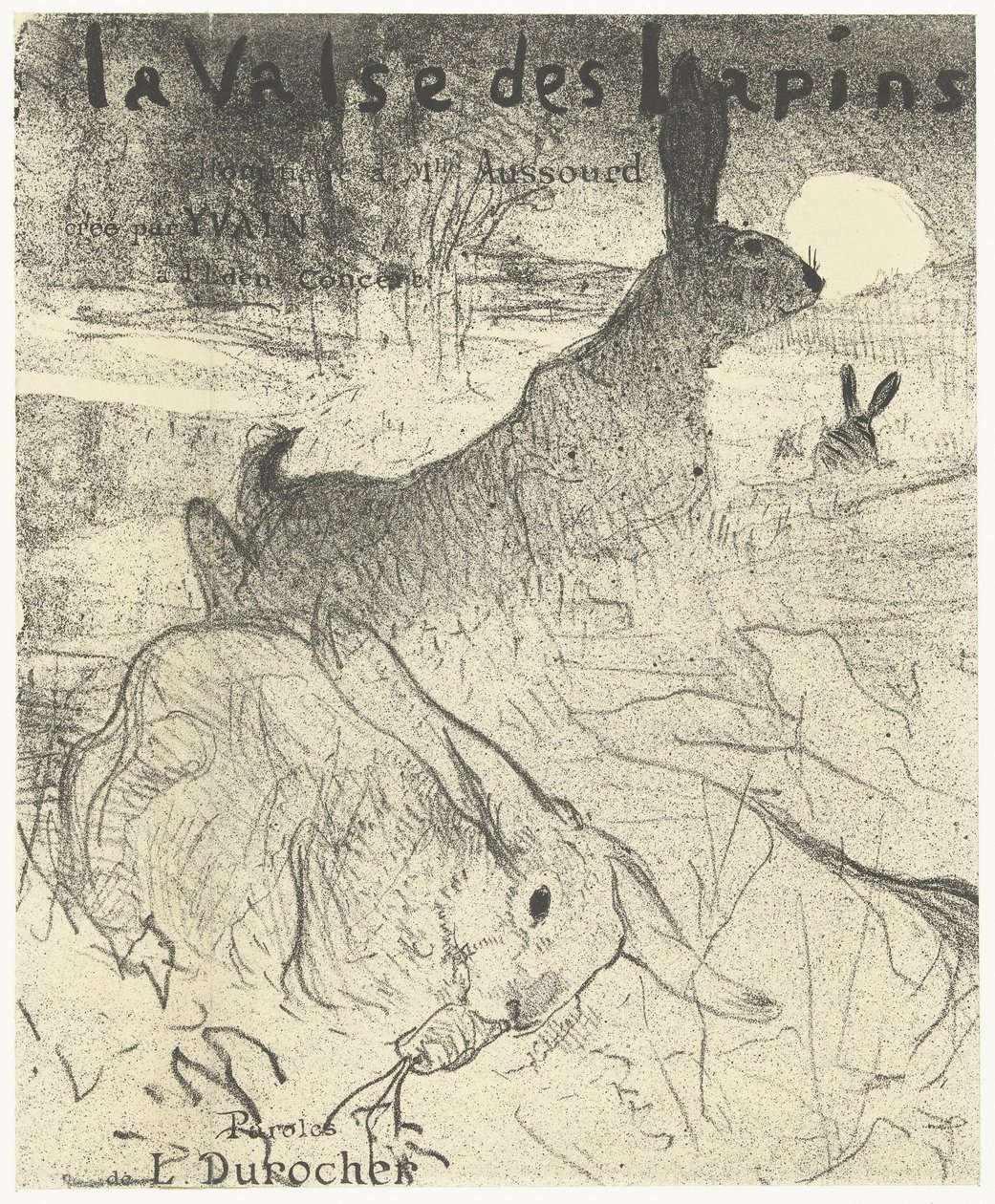 Omslag til noteark med sang La Valse des Lapins med kaniner i landskap La Valse des lapins (tittel på objekt) av Henri de Toulouse Lautrec