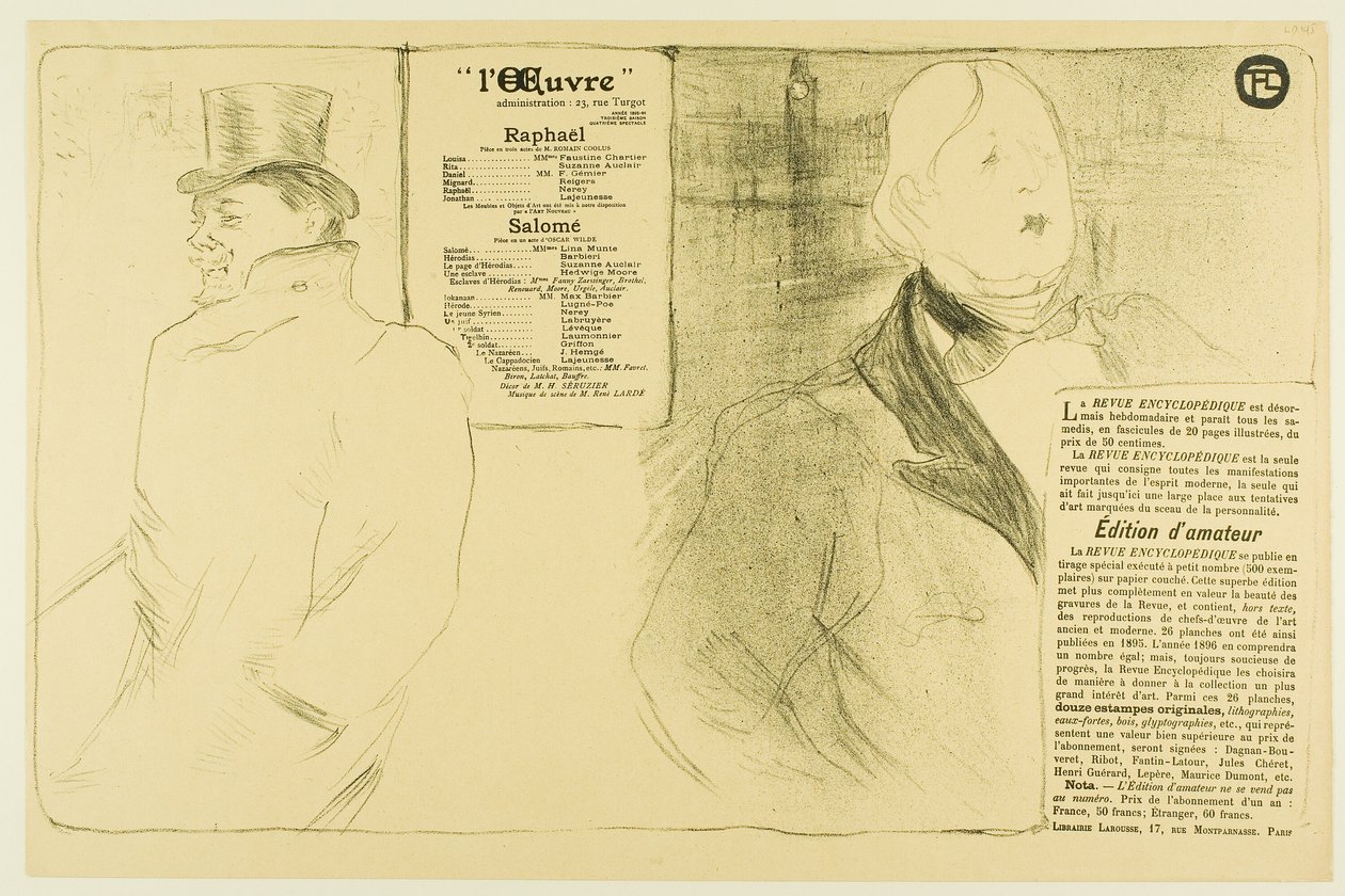 Oscar Wilde og Romain Coolus – Program for Raphaël og Salomé av Henri de Toulouse Lautrec