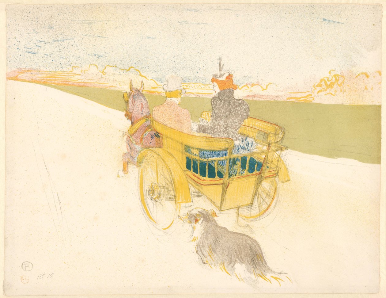 'Partie de Campagne' (Country Outing) Mann og kvinne i en åpen vogn kjører gjennom et landskap med en hund Partie de campagne (tittel på objekt) av Henri de Toulouse Lautrec