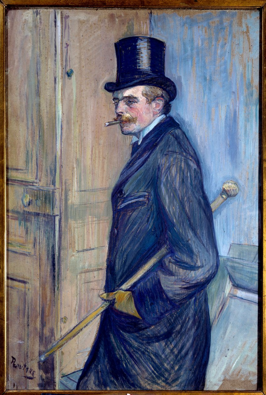 Portrett av Louis Pascal (1864-1901) Kunstnerens fetter er avbildet i en topplue med stokk og røyking. Maleri av Henri de Toulouse Lautrec (1864-1901) 1891 Søn. 0,81x0,54 m Albi. Musee Toulouse Lautrec - Portrett av Louis Pascal (1864-1901), kunsten av Henri de Toulouse Lautrec
