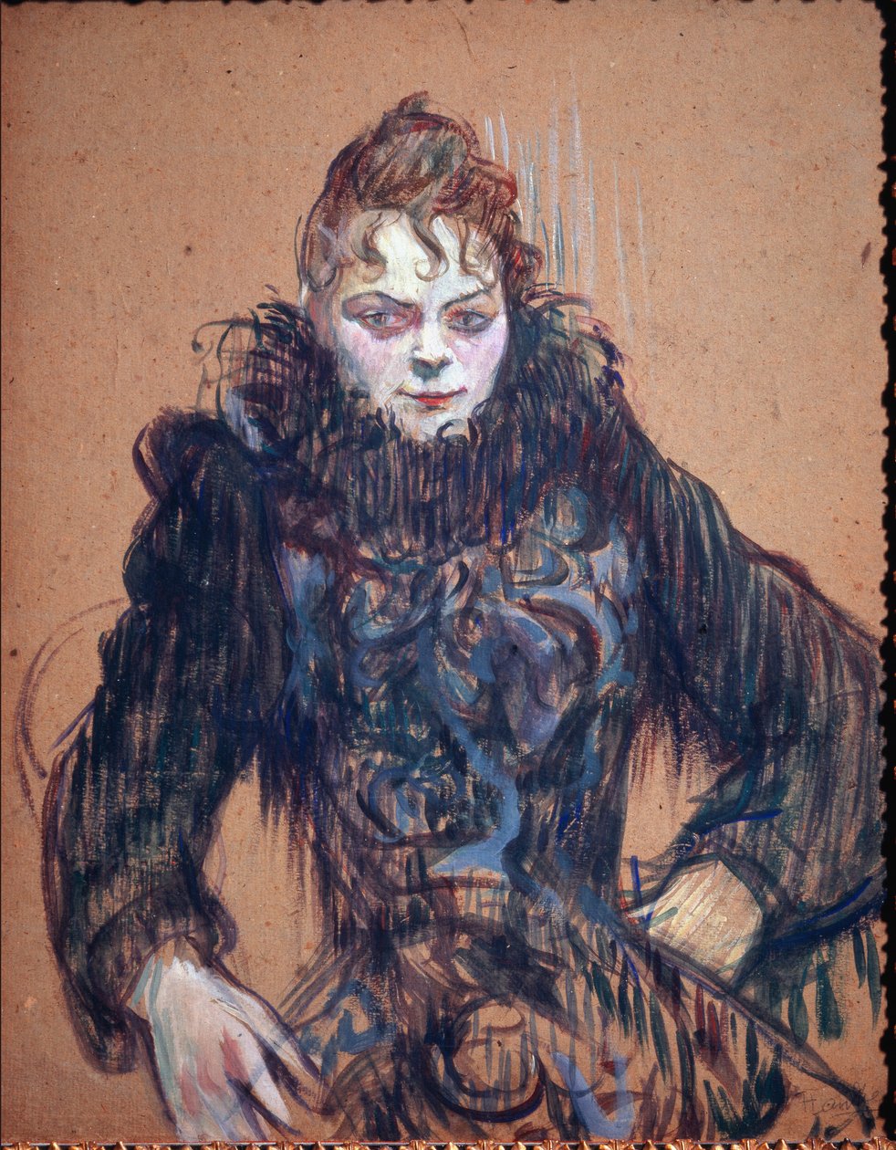 Portrett av en kvinne i den svarte boaen - olje på papp av Henri de Toulouse Lautrec