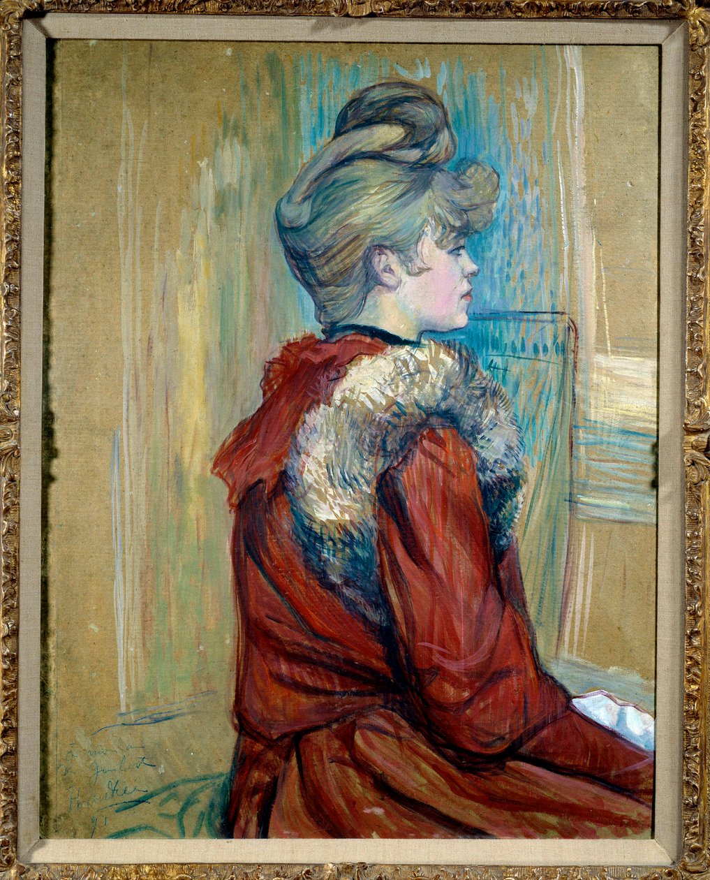 Portrett av en jente med pels Studie for “” Le Moulin de La Galette”” Maleri av Henri de Toulouse Lautrec (1864-1901) 1889 Collection privee - Portrett av en jente med pels. Studie for «Le Moulin de la Galette». Maleri av Henri de Toulouse Lautrec (1864-19 av Henri de Toulouse Lautrec