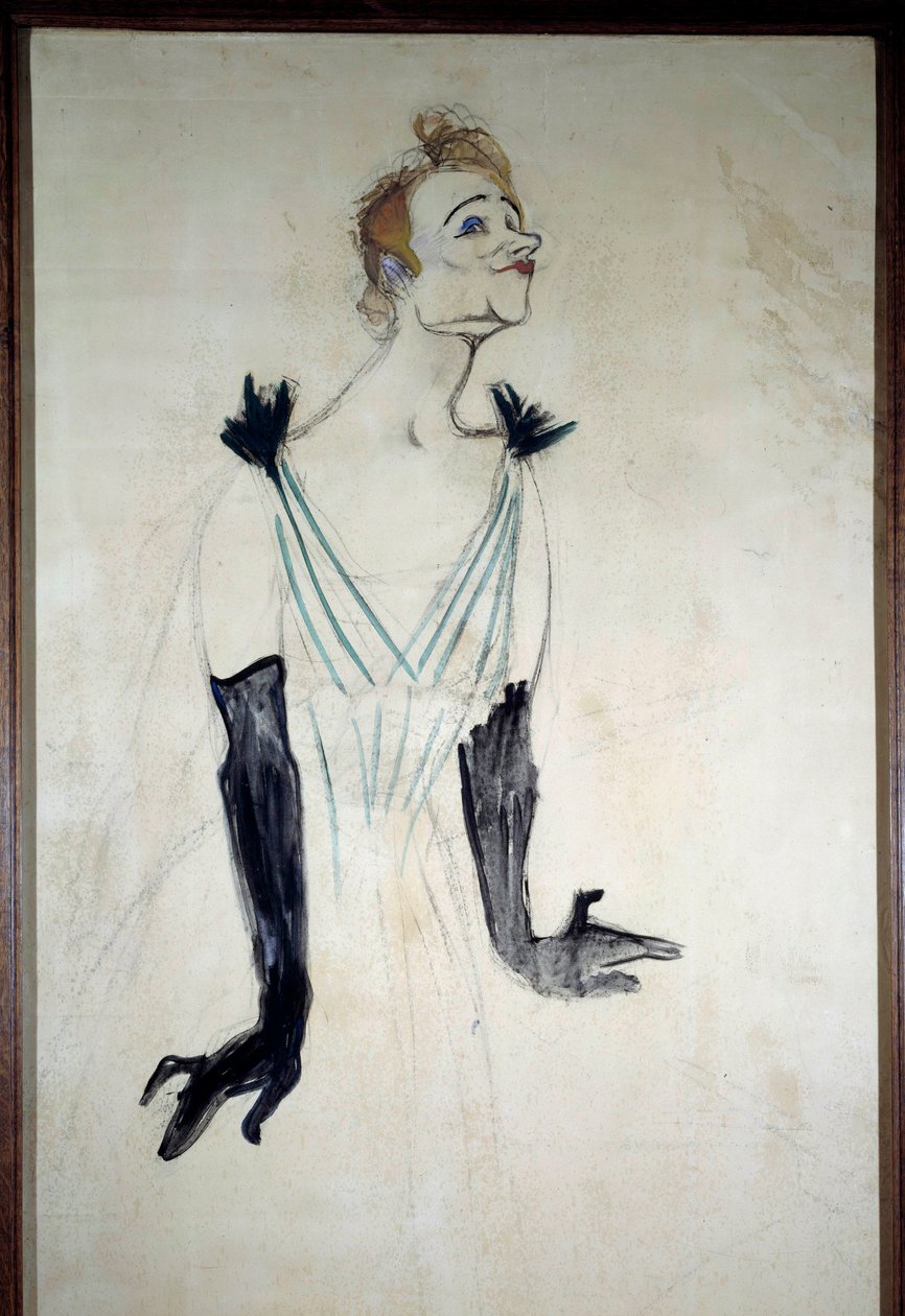 Portrett av sangeren Yvette Guilbert (1867-1944) Kulltegning med essensen av Henri de Toulouse Lautrec (1864-1901) 1894. Dim 1,86 x 0,93 m Albi, musee Toulouse Lautrec av Henri de Toulouse Lautrec