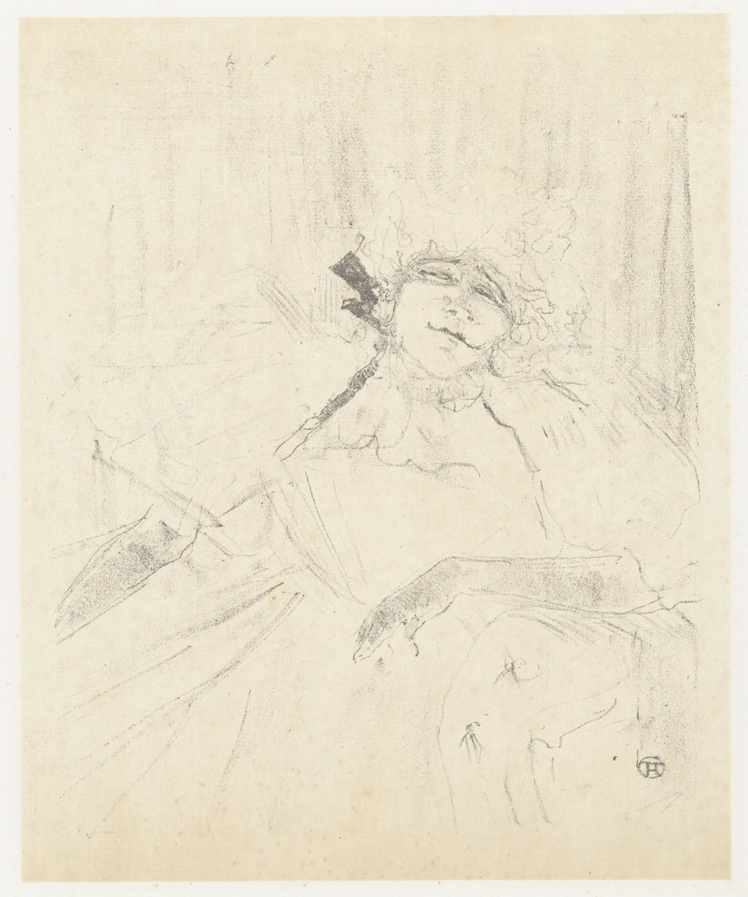Portrett van Yvette Guilbert i lenestol på scene Yvette Guilbert (gammel sang) Yvette Guilbert: Engelsk serie (serietittel) av Henri de Toulouse Lautrec