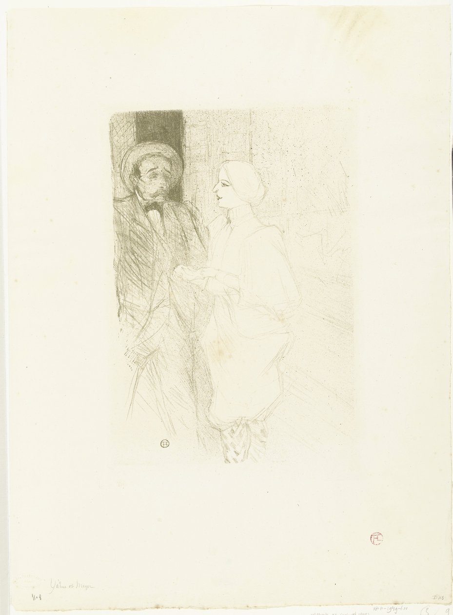 Portrett av skuespillerne Léonie Yahne i Henri Mayer i toneelstuk Age Difficult Yahne og Mayer i vanskelig alder av Henri de Toulouse Lautrec