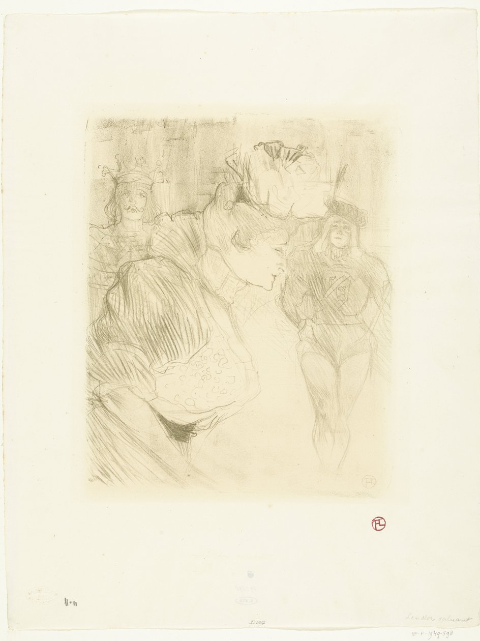 Portrett av skuespillerinnen Marcelle Lender som bøyer seg for publikum Långiver hilsen av Henri de Toulouse Lautrec