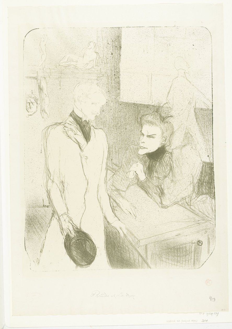 Portrett av skuespillerinne Marthe Brandès som skuespiller Charles le Bargy i toneelstuk Les Cabotins Brandès and the Bargy i Cabotins av Henri de Toulouse Lautrec