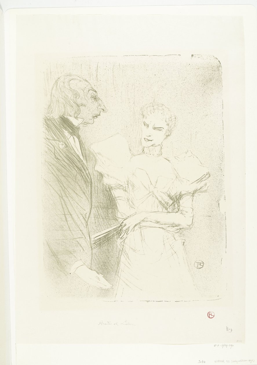 Portret av skuespillerinne Marthe Brandès som skuespiller Louis-Pierre Leloir i toneelstuk Les Cabotins Brandès og Leloir i Cabotins av Henri de Toulouse Lautrec
