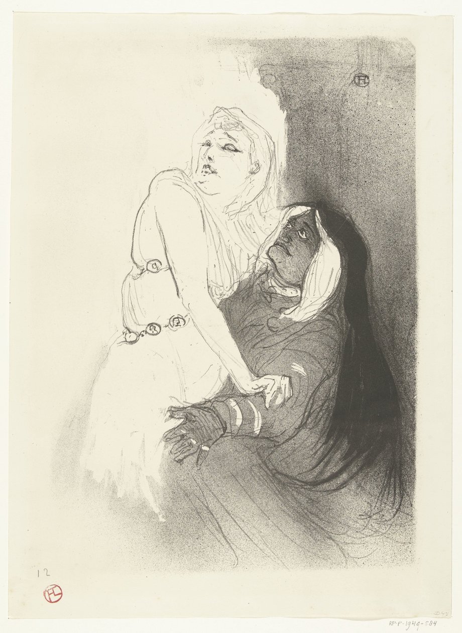 Portrett av skuespillerinnen Sarah Bernhardt i toneelstuk Phèdre (Phaedra) Under renessansen. Sarah Bernhardt i Phaedra av Henri de Toulouse Lautrec