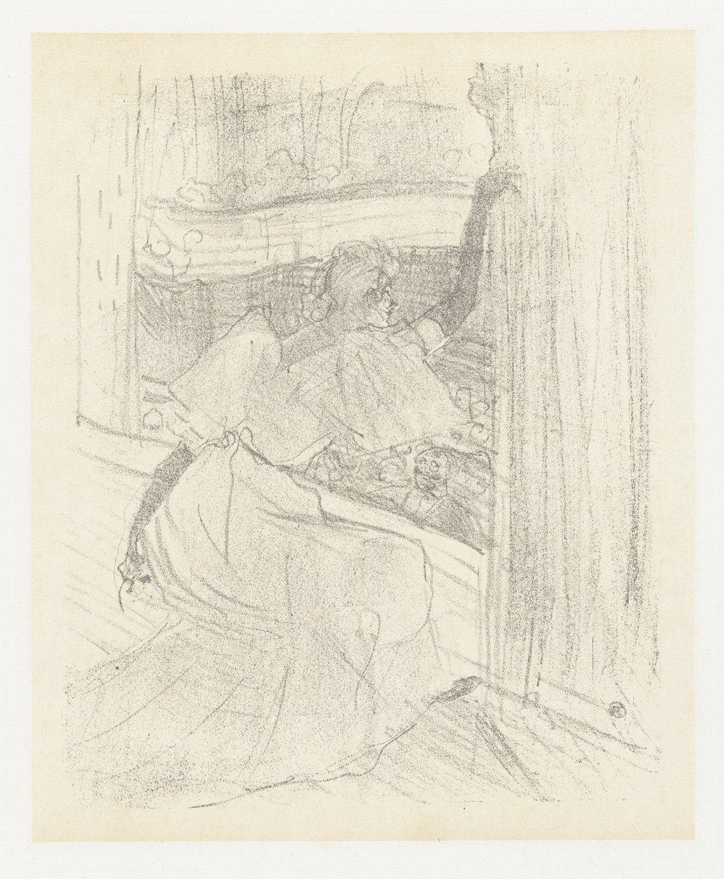 Portrett av skuespillerinnen Yvette Guilbert bøyes for publishk Yvette Guilbert hilser publikum Yvette Guilbert: Engelsk serie (serietittel) av Henri de Toulouse Lautrec
