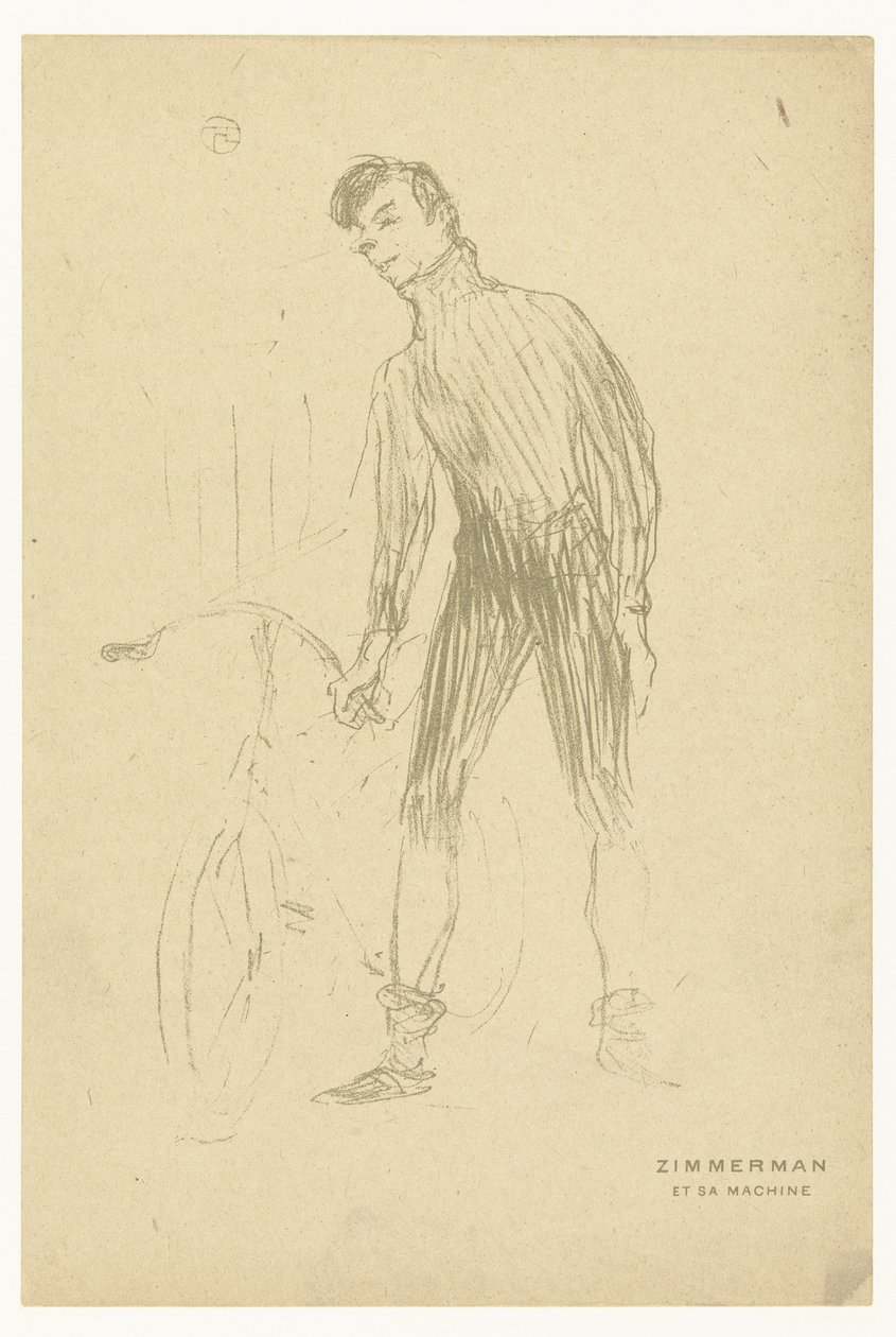 Portrett av syklisten Albert Zimmerman og sykkelen hans Zimmerman et sa maskin (tittel på objekt) av Henri de Toulouse Lautrec