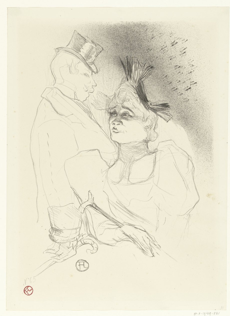 Portrett av sangeren Marcelle Lender og komikeren Louis Bouchenez eller de Baron under Mademoiselle Lender et Baron-forestillingen av Henri de Toulouse Lautrec