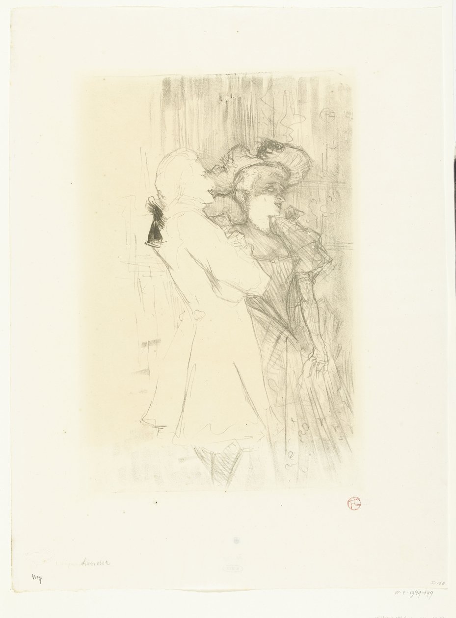 Portrett av sangeren Marcelle Lender og sangeren Numa Auguez i operetten La Chanson de Fortunio Lender og Aguez av Henri de Toulouse Lautrec
