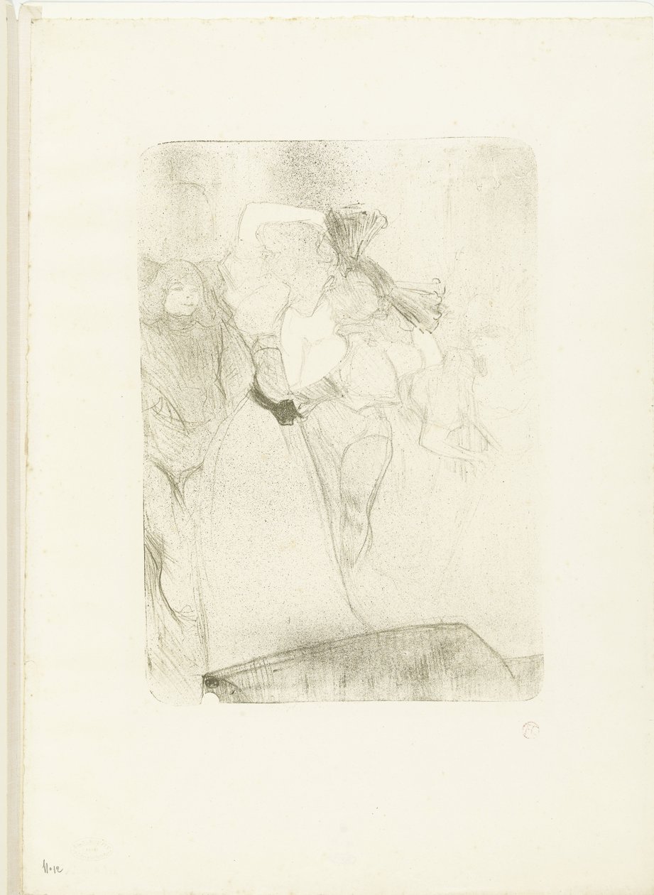 Portrett av sangerinnen Marcelle Lender som danser boléroen i operaen Chilpéric Lender de dos dansant le boléro av Henri de Toulouse Lautrec