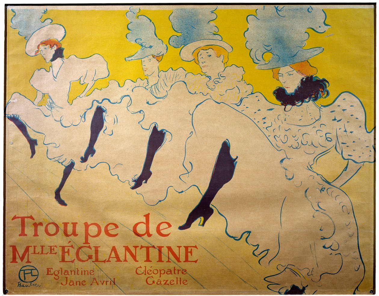 Plakat for Mademoiselle Eglantines tropp. Kabaretdansere. Litografi av Henri de Toulouse Lautrec (Toulouse-Lautrec av Henri de Toulouse Lautrec