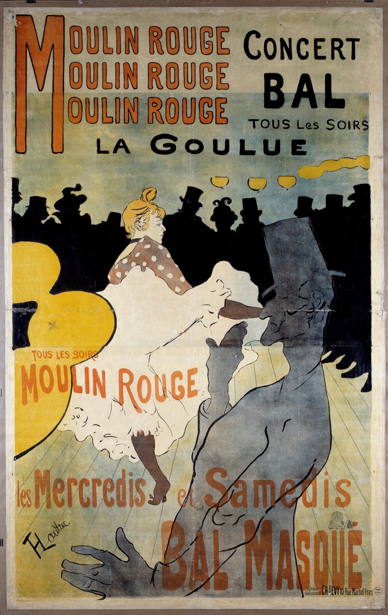 Plakat for den røde møllen (ballmaske “”La Goulue””). Litografi av Henri De Toulouse Lautrec (Toulouse-Lautrec av Henri de Toulouse Lautrec