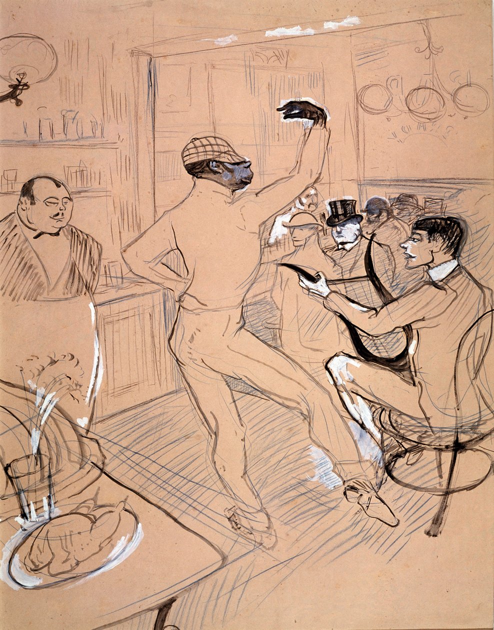 Rafael Padilla kalte Chocolate, dansende i en bar (indisk blekk og gouache på papir av Henri de Toulouse Lautrec