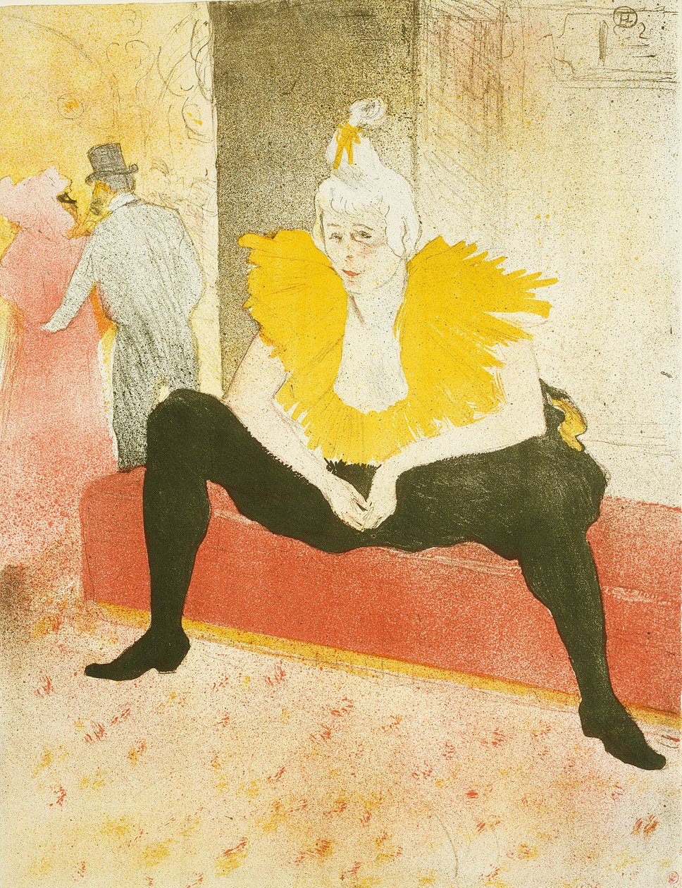 Sittende kvinnelig klovn (Mademoiselle Cha-U-Kao), tallerken en fra Elles av Henri de Toulouse Lautrec