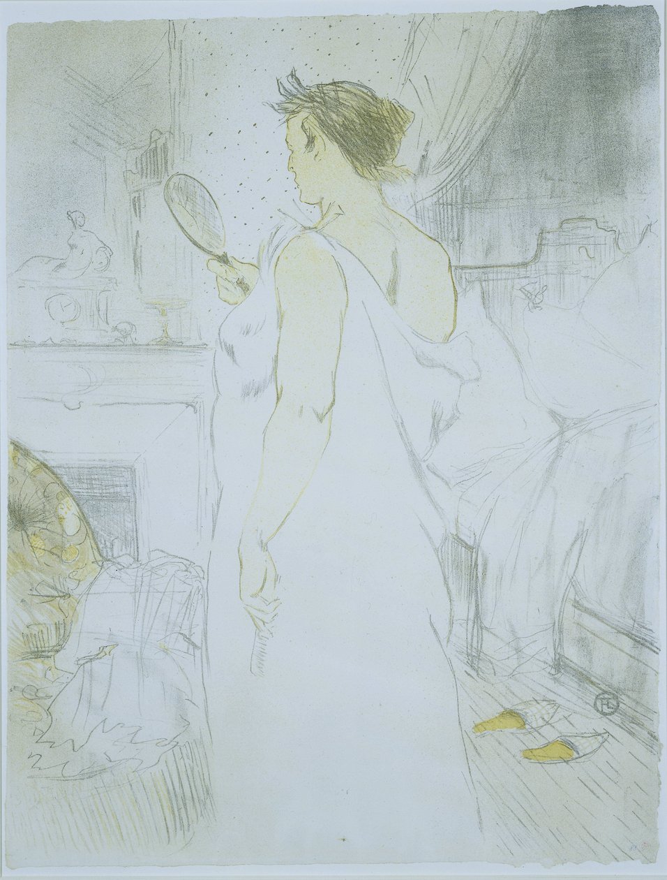 Stående kvinne ser i et håndspeil Femme a glace (original tittel) La glace a main (original tittel) Hun (serietittel) Ellen (serietittel) av Henri de Toulouse Lautrec