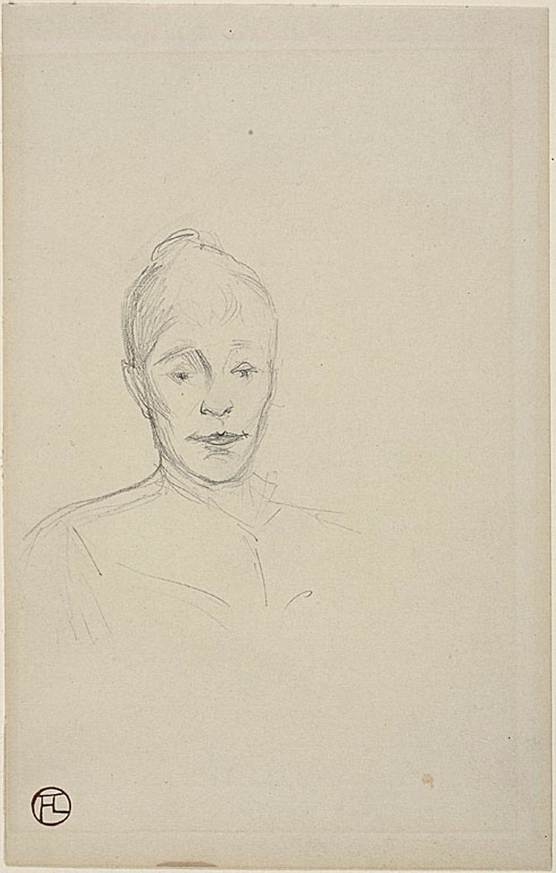 Studie: Ansikt til kvinne med høy krage av Henri de Toulouse-Lautrec