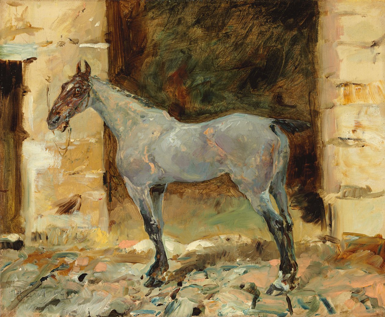 bundet hest; Cheval attache, ca. 1881 av Henri de Toulouse Lautrec