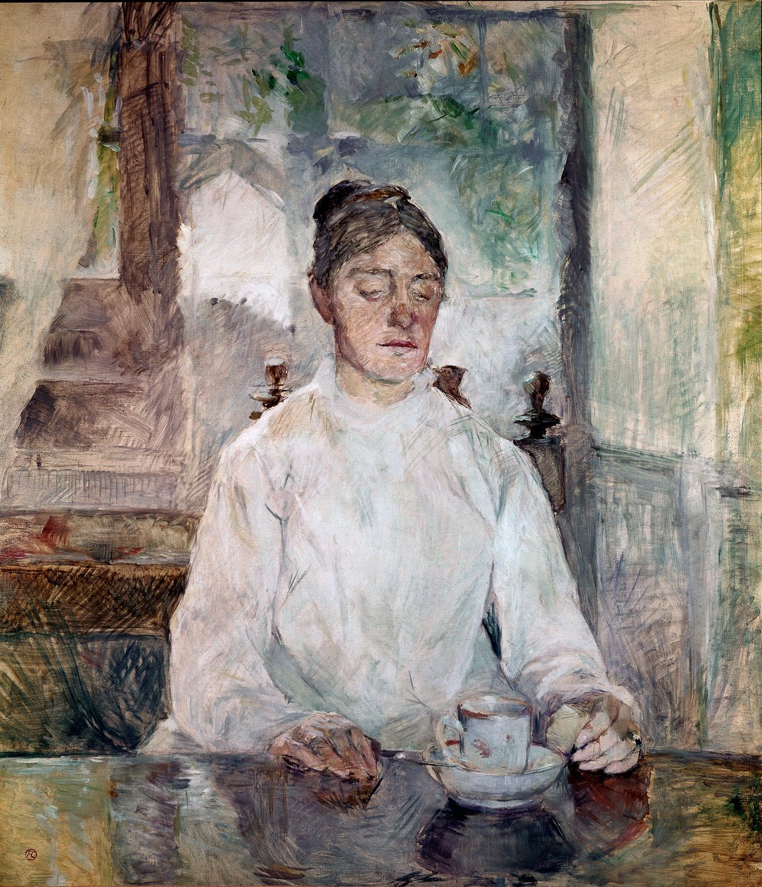Kunstnerens mor, grevinne Adele de Toulouse Lautrec, spiser frokost på Chateau de Malrome. Maleri av Henri de Toulouse-Lautrec (Toulouse Lautrec av Henri de Toulouse Lautrec